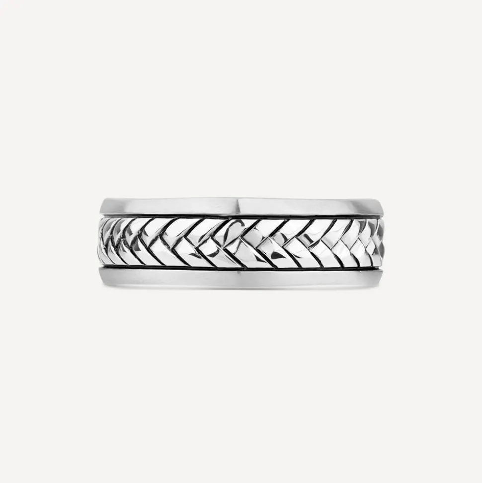 Sterling Silver Herringbone Square Ring