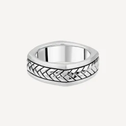 Sterling Silver Herringbone Square Ring