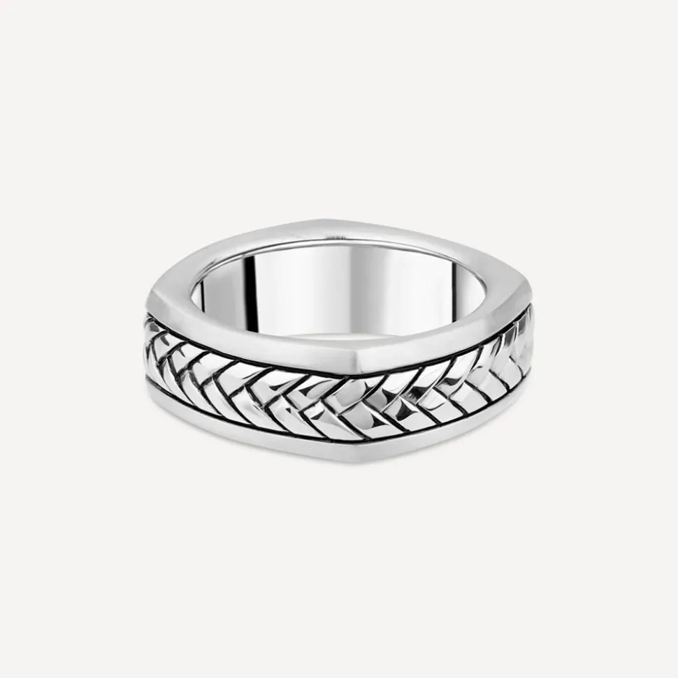 Sterling Silver Herringbone Square Ring