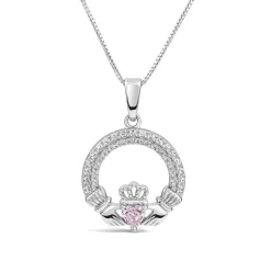 Sterling Silver June Birthstone Pave Cubic Zirconia Claddagh Pendant