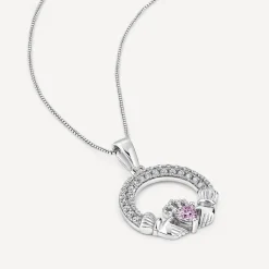 Sterling Silver June Birthstone Pave Cubic Zirconia Claddagh Pendant