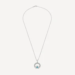 Sterling Silver March Birthstone Pave Cubic Zirconia Claddagh Pendant