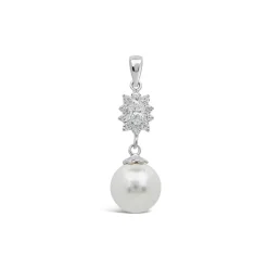 Sterling Silver Marquis Cluster Pearl Drop Pendant