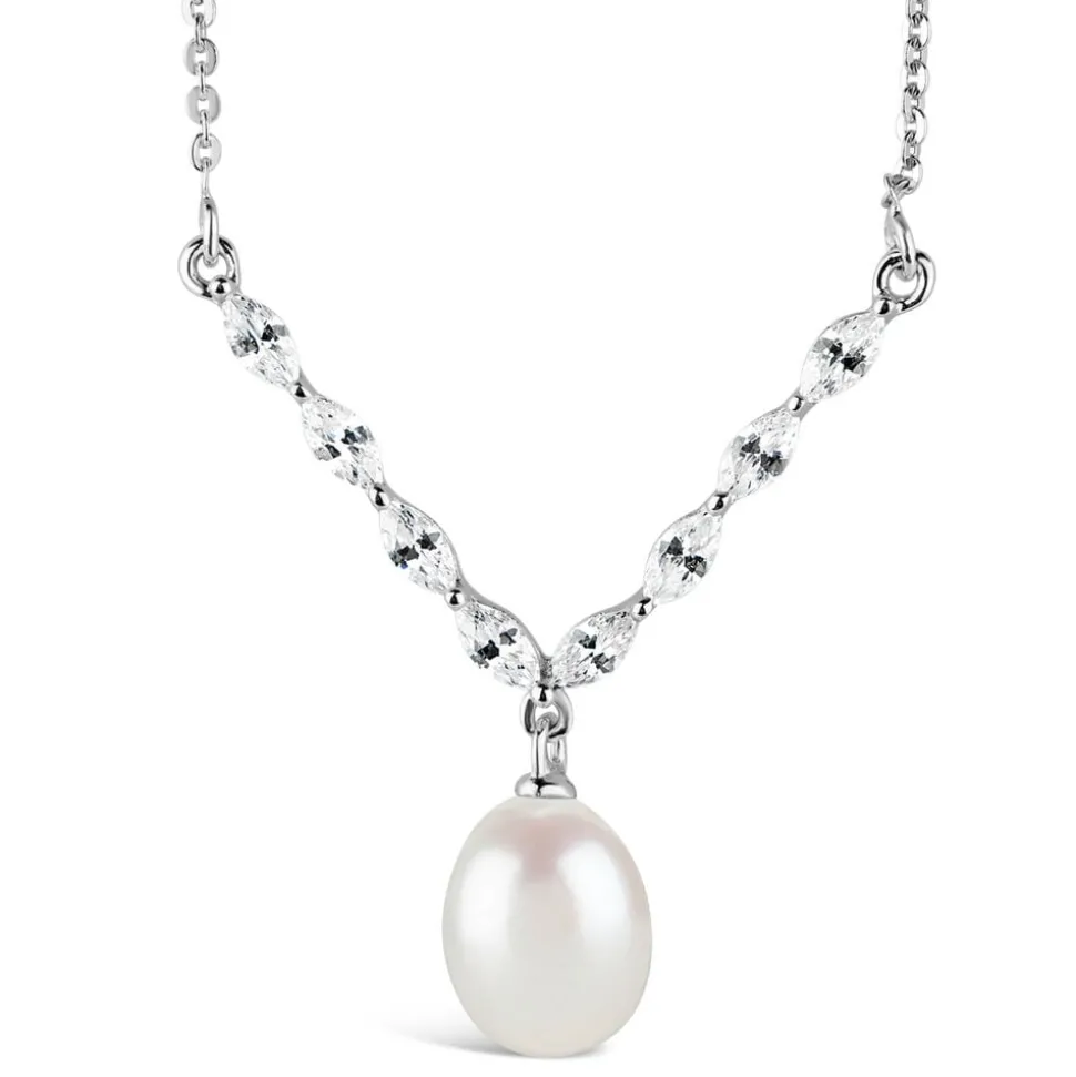 Sterling Silver Marquis Cubic Zirconia With Forward Drop Necklet