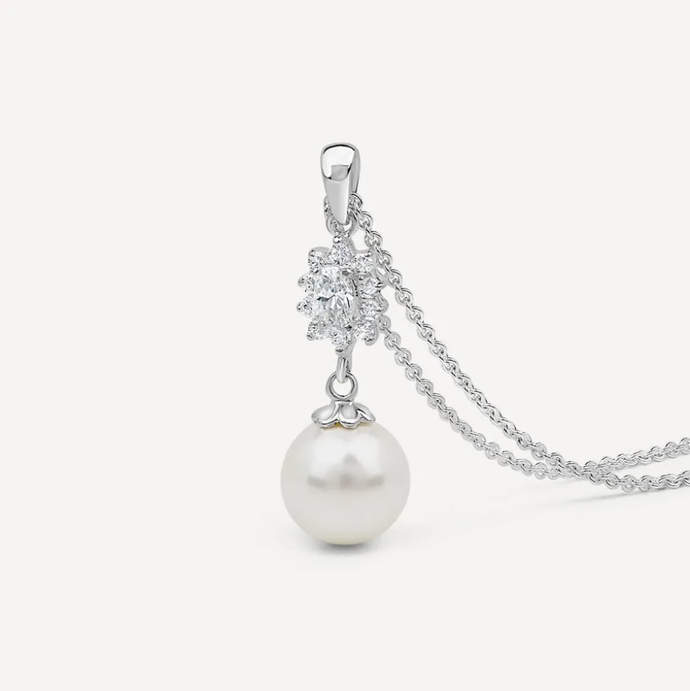 Sterling Silver Marquis Cluster Pearl Drop Pendant