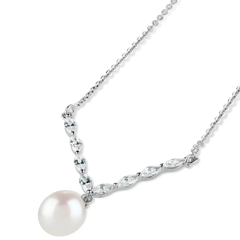 Sterling Silver Marquis Cubic Zirconia With Forward Drop Necklet