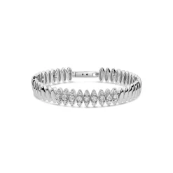 Sterling Silver Marquise Cubic Zirconia & Polished Oblong Links Bracelet