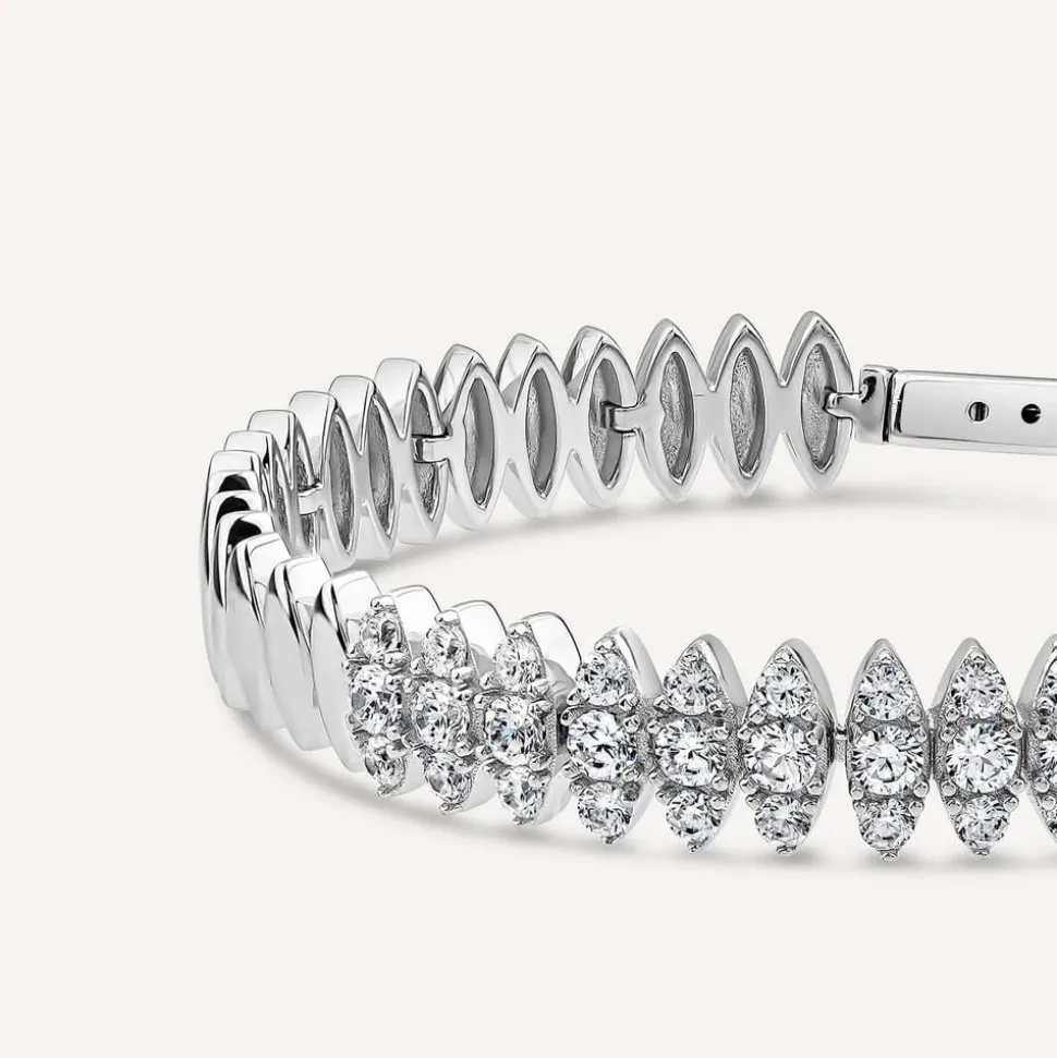 Sterling Silver Marquise Cubic Zirconia & Polished Oblong Links Bracelet