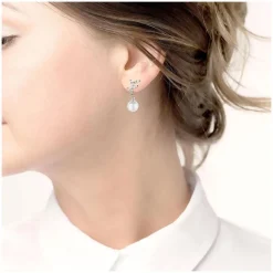 Sterling Silver Marquise Cubic Zirconia Pearl Drop Earrings