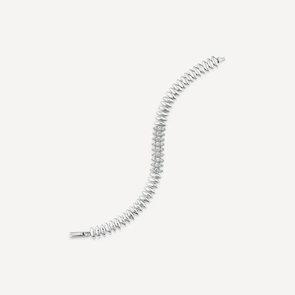 Sterling Silver Marquise Cubic Zirconia & Polished Oblong Links Bracelet