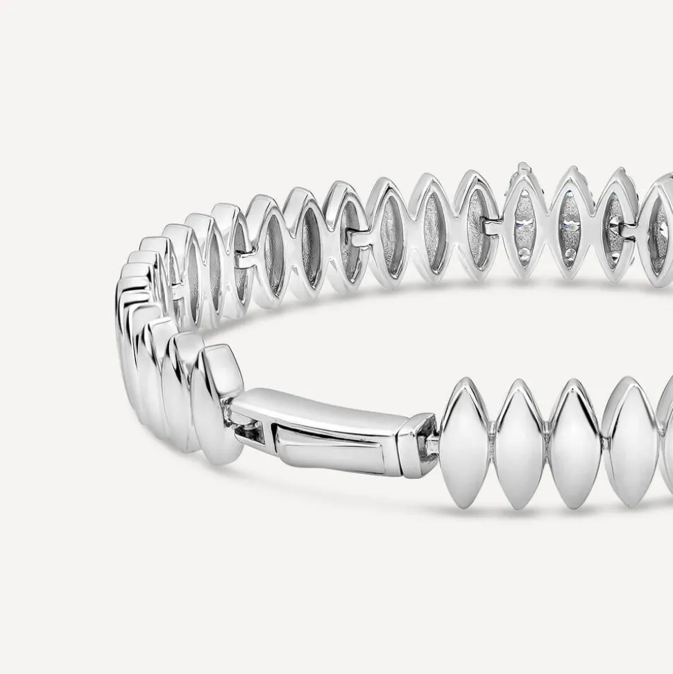 Sterling Silver Marquise Cubic Zirconia & Polished Oblong Links Bracelet