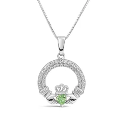 Sterling Silver May Birthstone Pave Cubic Zirconia Claddagh Pendant