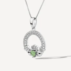 Sterling Silver May Birthstone Pave Cubic Zirconia Claddagh Pendant