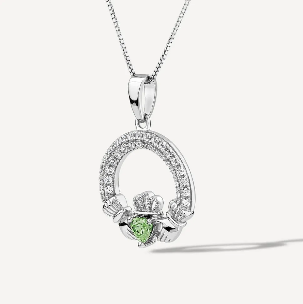 Sterling Silver May Birthstone Pave Cubic Zirconia Claddagh Pendant