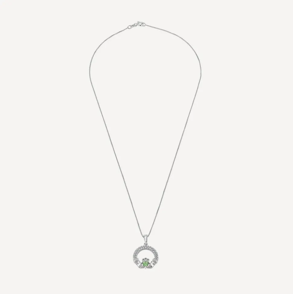 Sterling Silver May Birthstone Pave Cubic Zirconia Claddagh Pendant