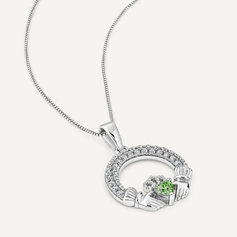 Sterling Silver May Birthstone Pave Cubic Zirconia Claddagh Pendant