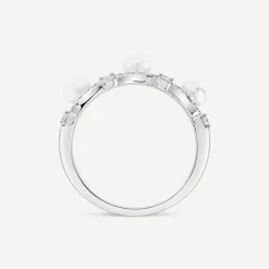 Sterling Silver 4.5-5mm Pearl & Cubic Zirconia Wave Ring
