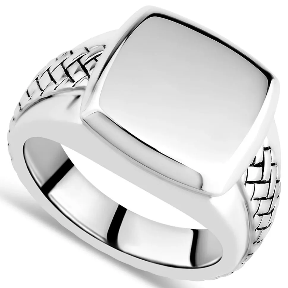 Sterling Silver 4.9mm Square Braided Signet Men's Ring