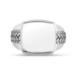 Sterling Silver 4.9mm Square Braided Signet Men's Ring