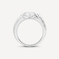 Sterling Silver Octagon Patterned Sides Men's Signet Ring