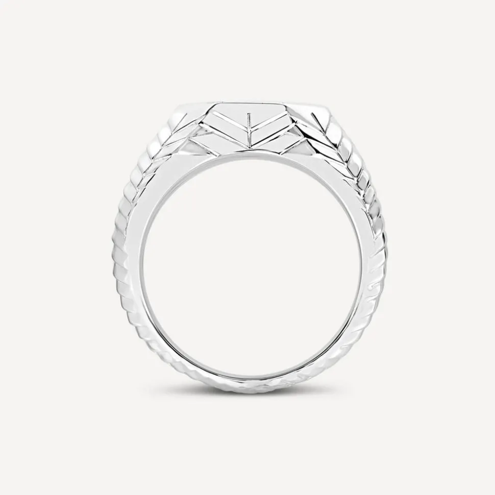 Sterling Silver Octagon Patterned Sides Men's Signet Ring