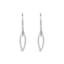Sterling Silver Open Marquise Polished & Cubic Zirconia Pave Set Drop Earrings