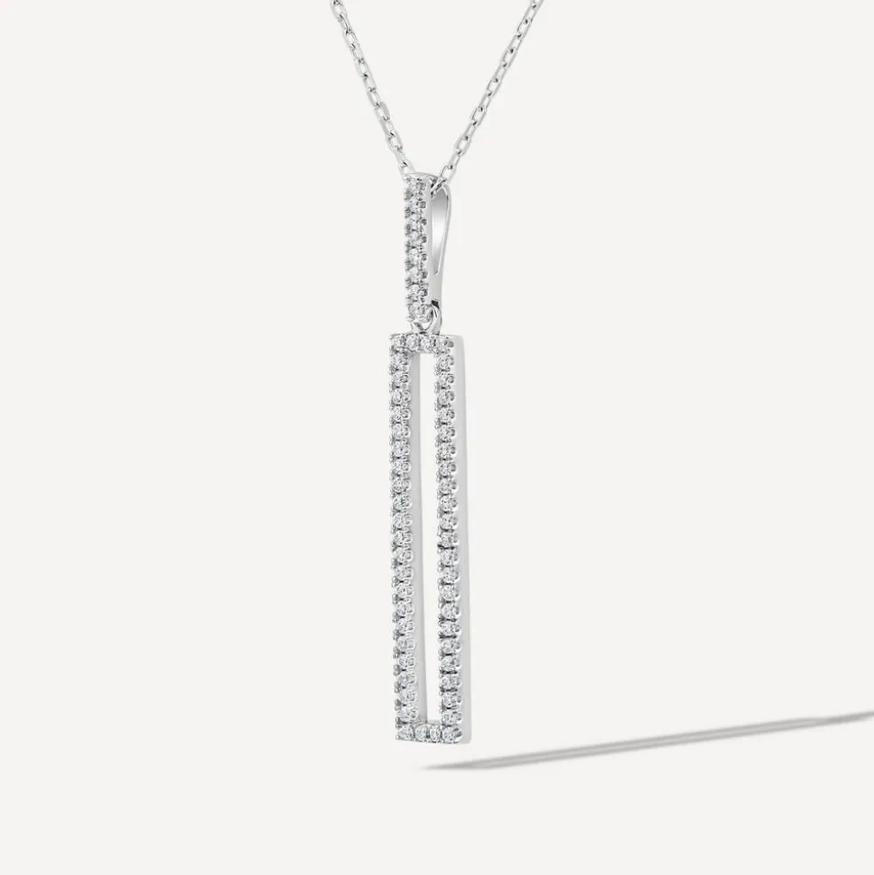 Sterling Silver Open Rectangle Cubic Zirconia Pave Set Pendant