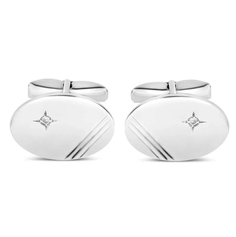 Sterling Silver Oval Cubic Zirconia Set Cufflink