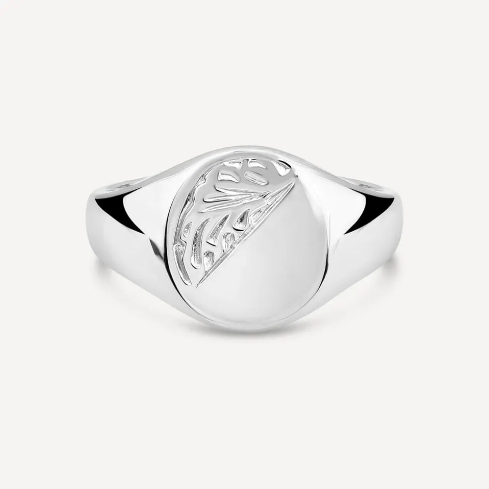 Sterling Silver Oval Engraved Corner Signet Ring