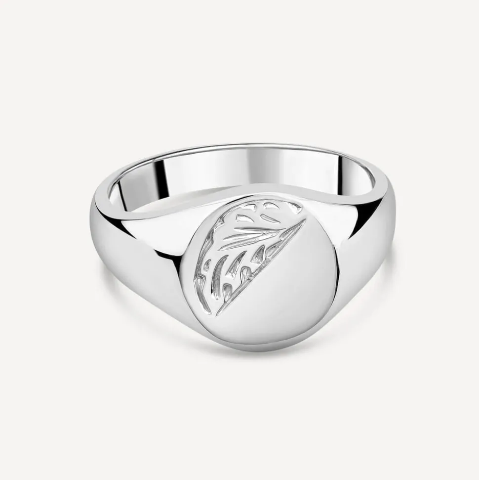 Sterling Silver Oval Engraved Corner Signet Ring