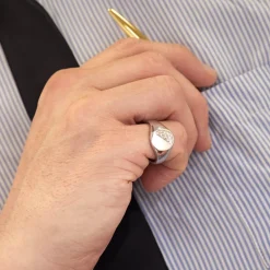 Sterling Silver Oval Engraved Corner Signet Ring