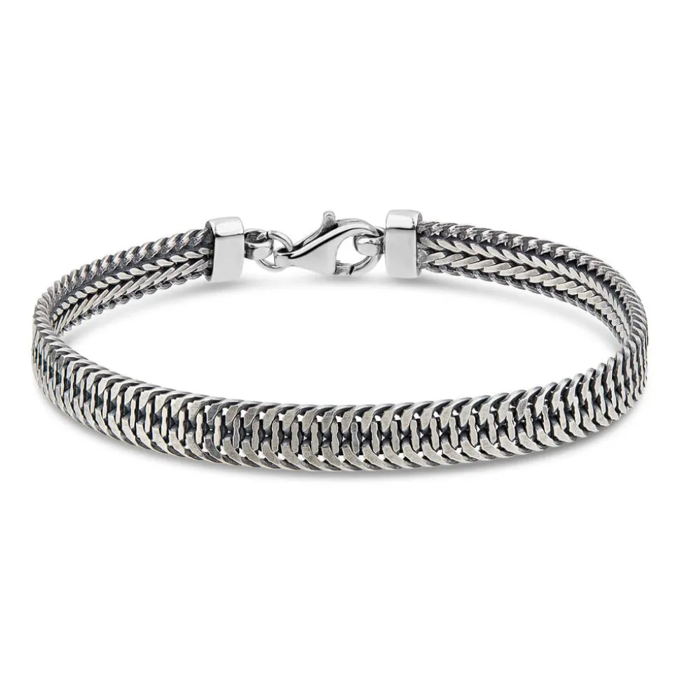 Sterling Silver Oxidised Flat Herringbone Bracelet