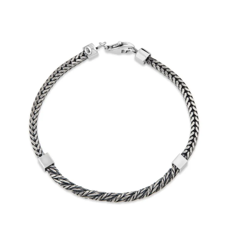 Sterling Silver Oxidised Rope & Herringbone Link Bracelet