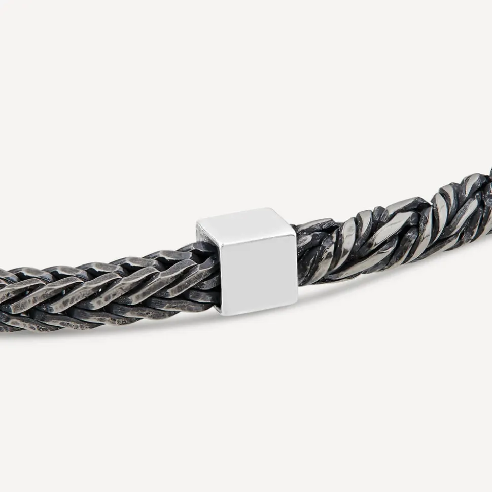 Sterling Silver Oxidised Rope & Herringbone Link Bracelet