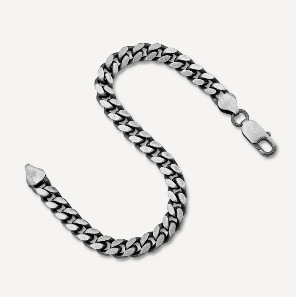 Sterling Silver Oxidised Curved Link Bracelet