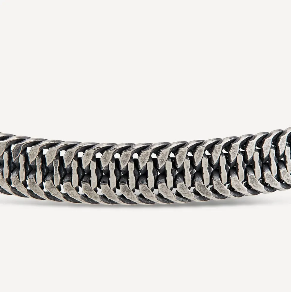 Sterling Silver Oxidised Flat Herringbone Bracelet
