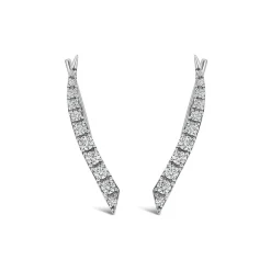 Sterling Silver Pave Cubic Zirconia Curve Bar Climber Earrings