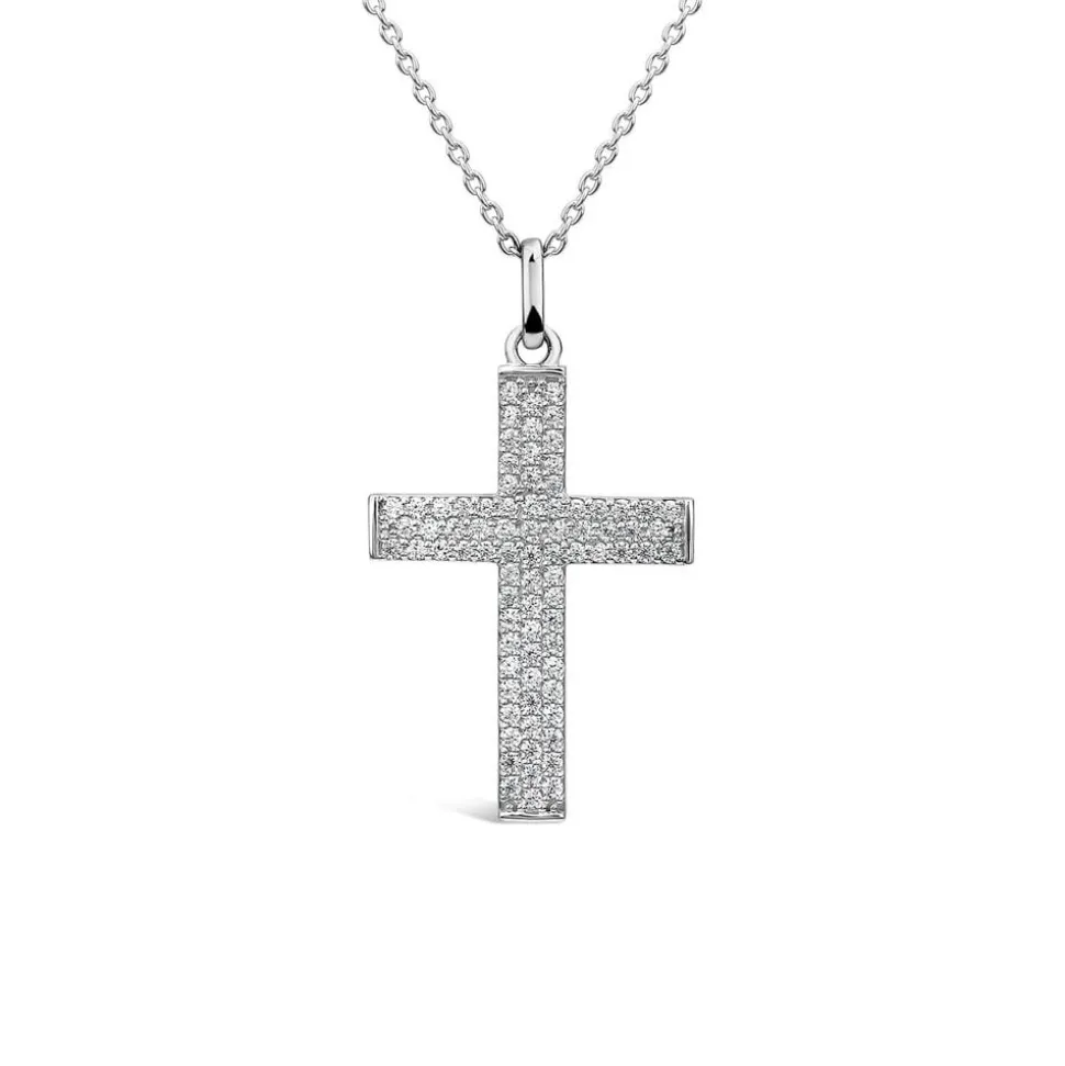 Sterling Silver Pave Cubic Zirconia Cross Pendant