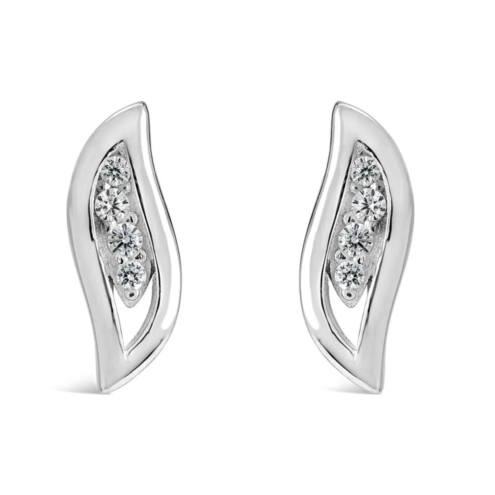 Sterling Silver Pave Cubic Zirconia Open Teardrop Stud Earrings
