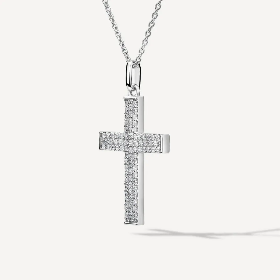 Sterling Silver Pave Cubic Zirconia Cross Pendant