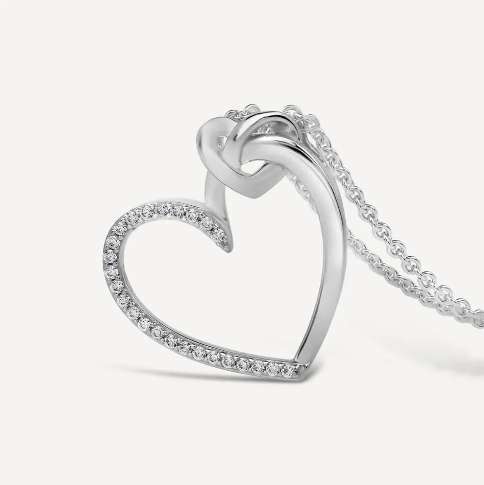 Sterling Silver Pave Cubic Zirconia and Polished Small Heart Pendant