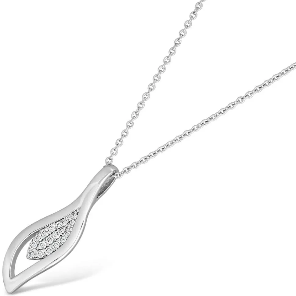 Sterling Silver Pave Cubic Zirconia Open Teardrop Pendant (Chain Included)