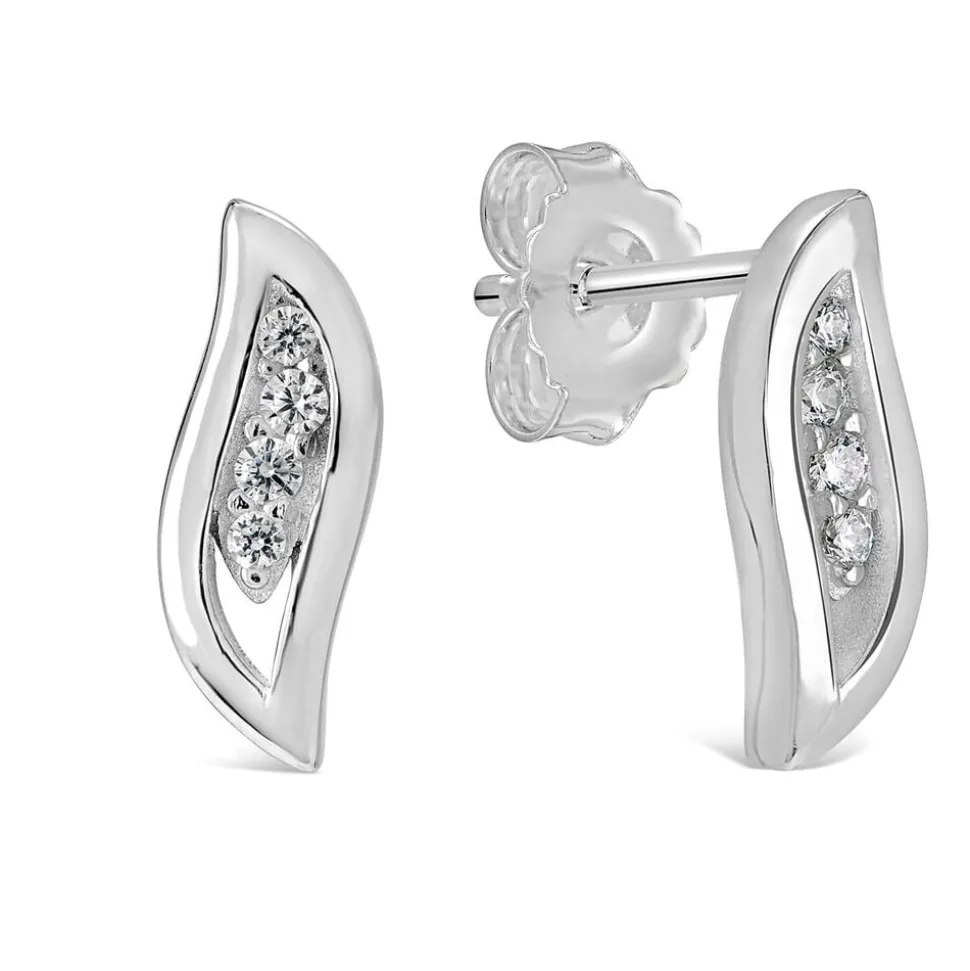 Sterling Silver Pave Cubic Zirconia Open Teardrop Stud Earrings