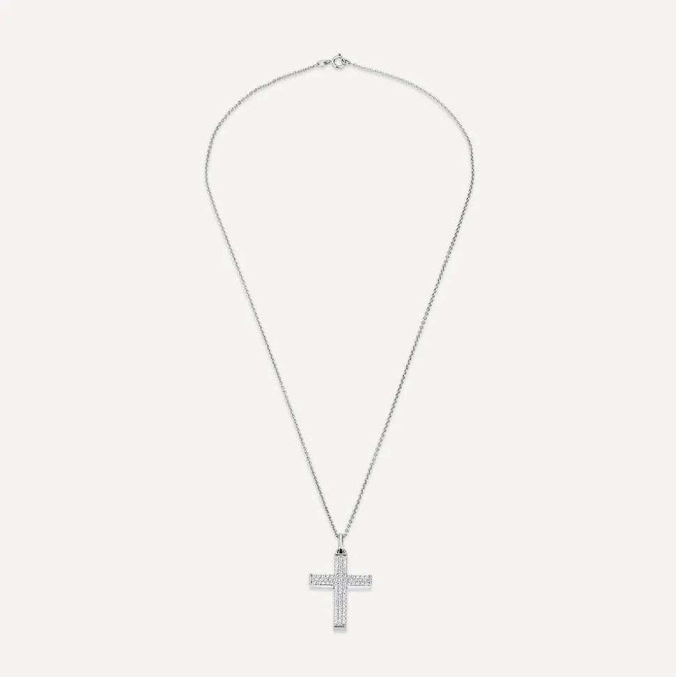 Sterling Silver Pave Cubic Zirconia Cross Pendant