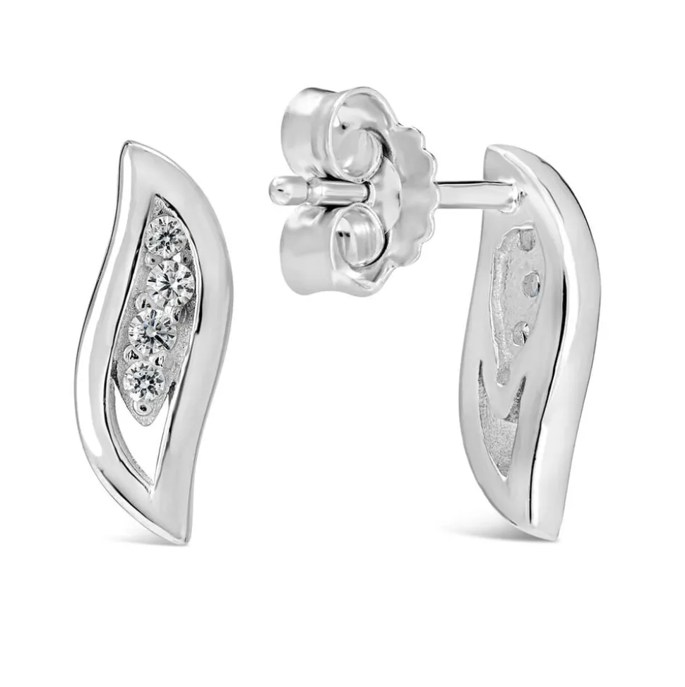 Sterling Silver Pave Cubic Zirconia Open Teardrop Stud Earrings