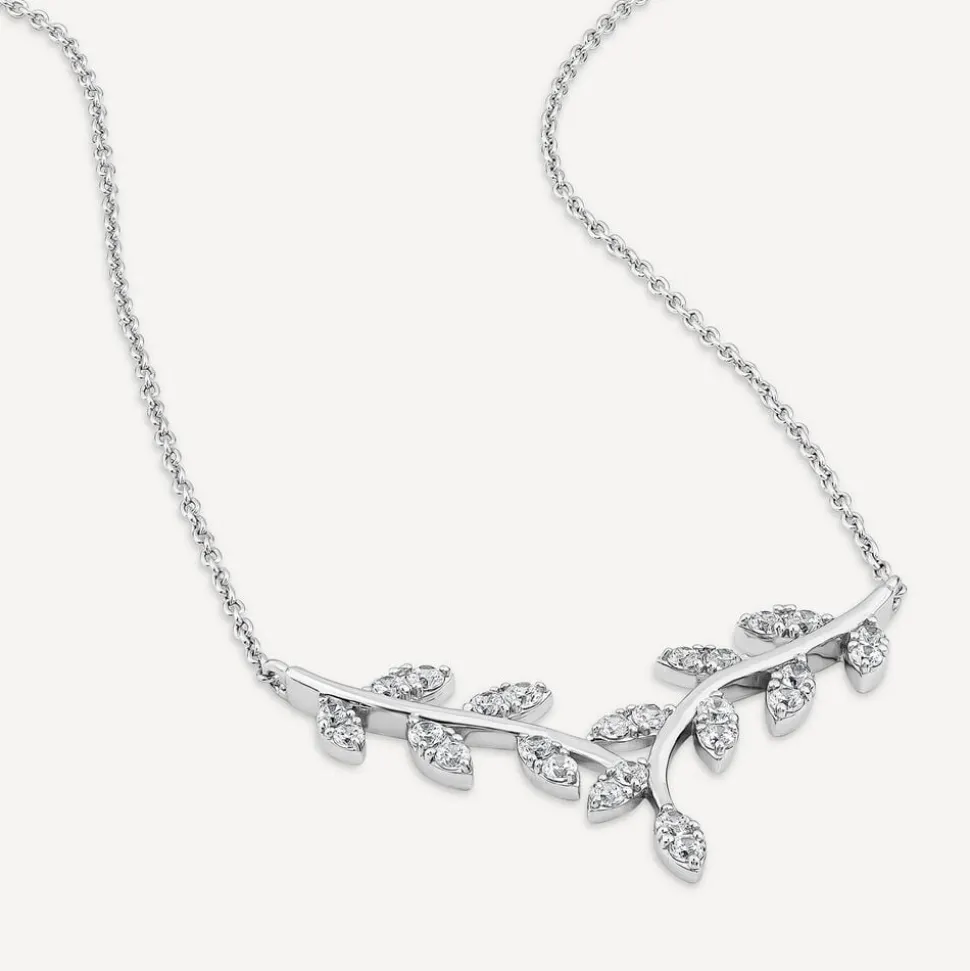 Sterling Silver Pave Cubic Zirconia Branch Design Hammock Necklet