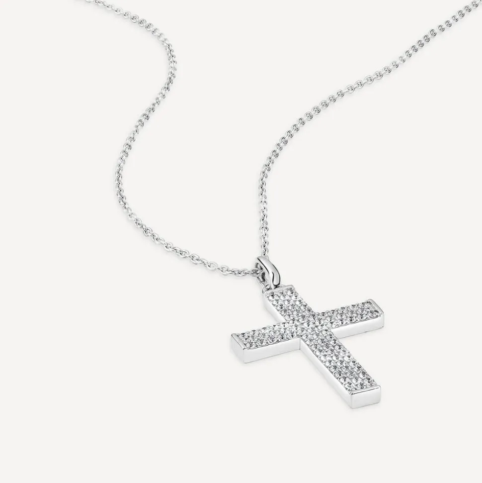 Sterling Silver Pave Cubic Zirconia Cross Pendant