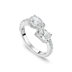 Sterling Silver Pear & Emerald Cut Cubic Zirconia Toi Et Moi Shoulders Ring