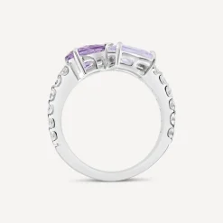 Sterling Silver Pear & Emerald Cut Purple & Lavender Cubic Zirconia Toi Et Moi Shoulders Ring