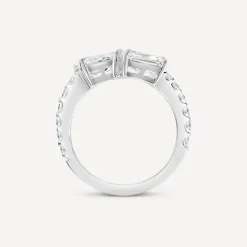 Sterling Silver Pear & Emerald Cut Cubic Zirconia Toi Et Moi Shoulders Ring